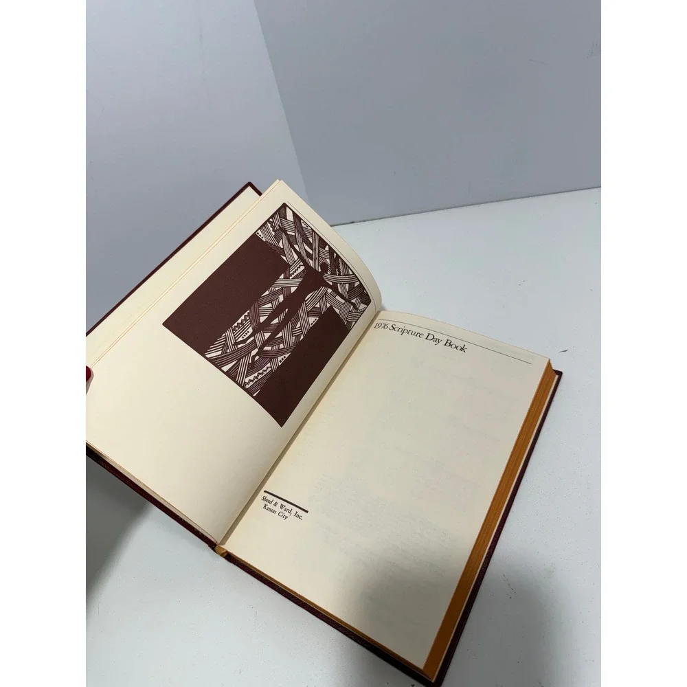 Vintage 1976 Scripture Day Book Sheed & Ward Woodcut Illustrations Burgundy Gold